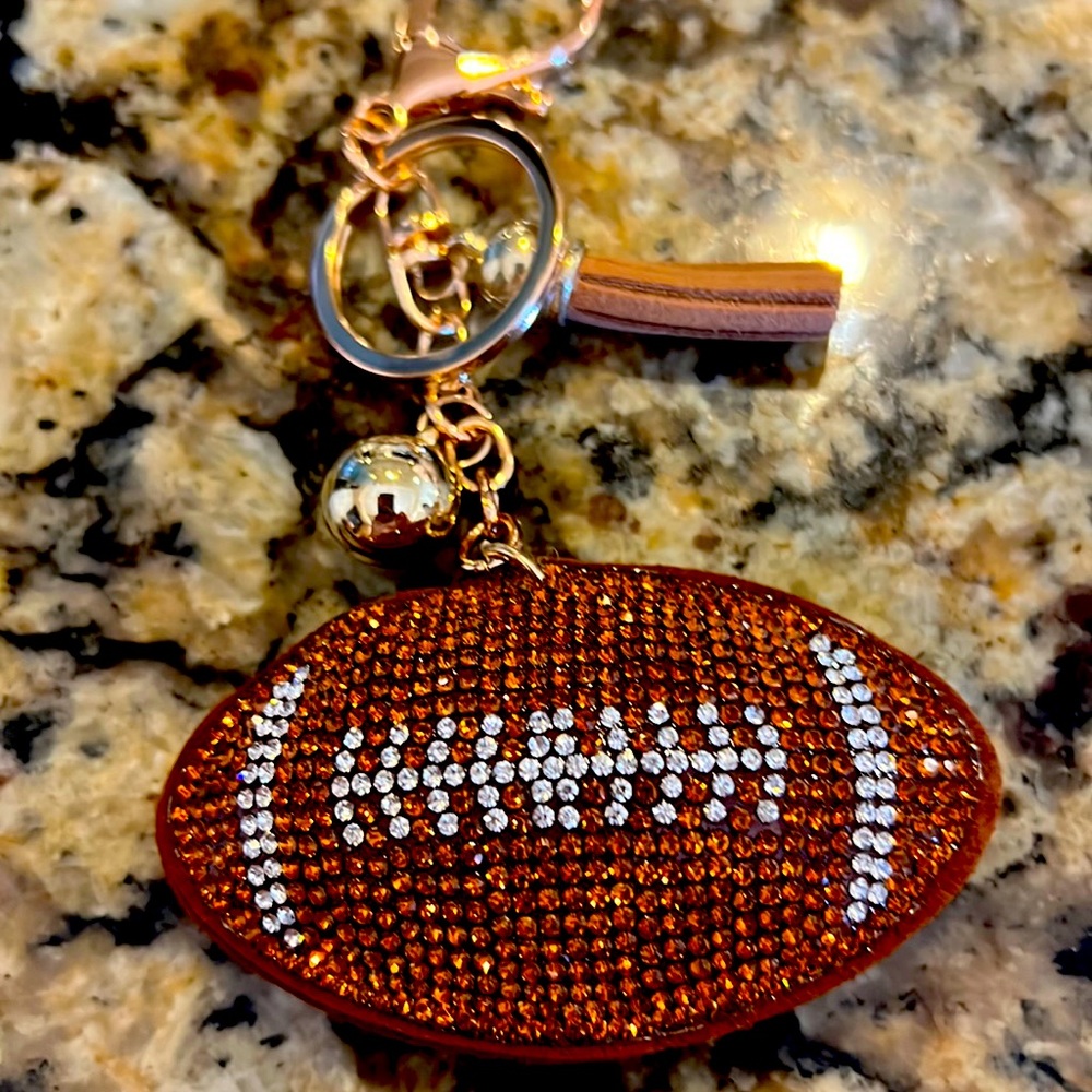 Football keychain- rhinestone with clip